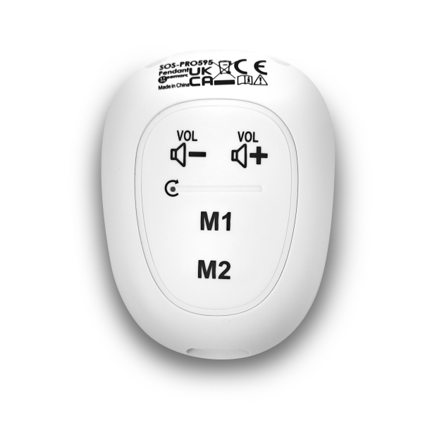 Médaillon d'alerte avec micro et haut-parleur et socle bouton sos Geemarc  SOS PRO Amplidect 595 avec cordon