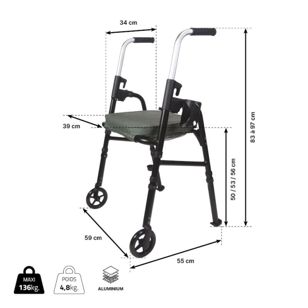 Dimensions Rollator 2 roues Modulo