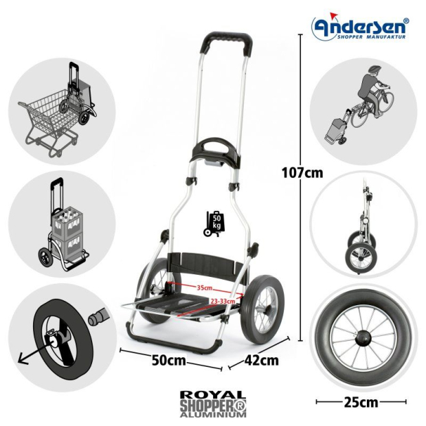 Chassis en aluminium doté de 2 roues silencieuses pour Chariot de Course Andersen Royal Shopper Cuir