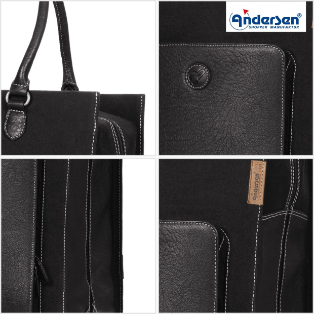 détails sac de course andersen shopper charu cuir noir