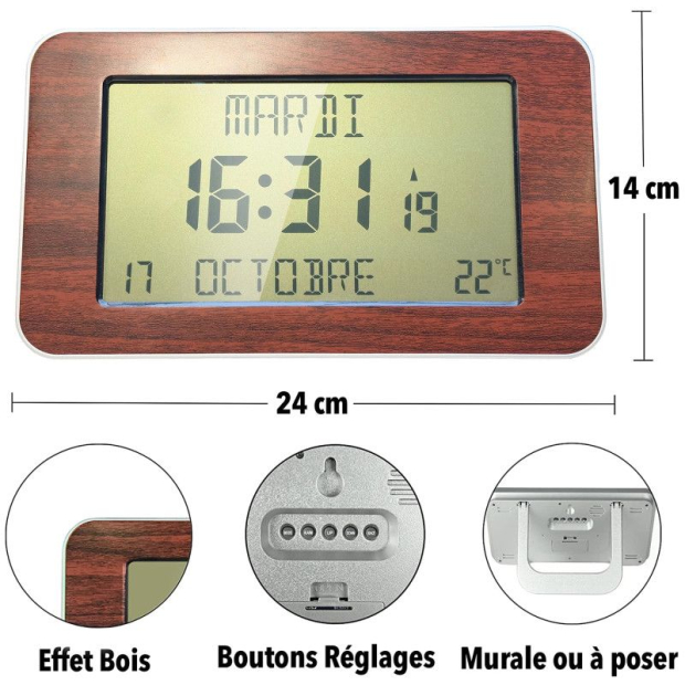 dimensions horloge calendrier pour senior
