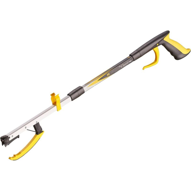 Pince  attrape tout pliante jaune et noir avec une rallonge