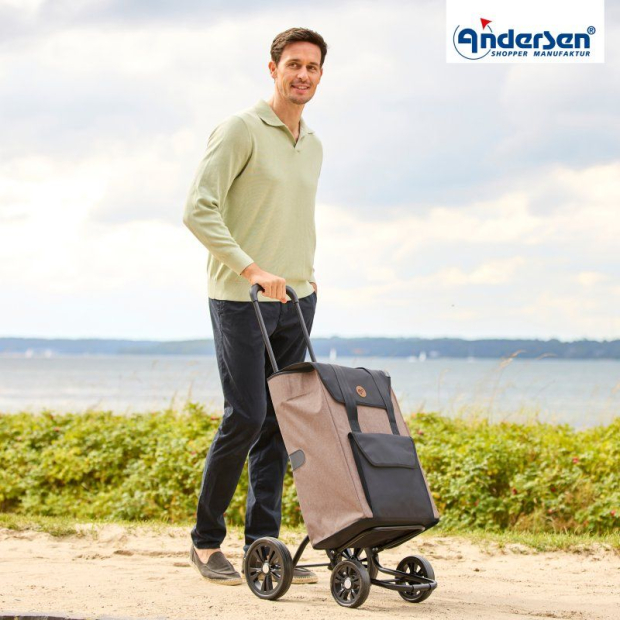 chariot de course à pousser 4 roues sac senta coloris sable andersen shopper