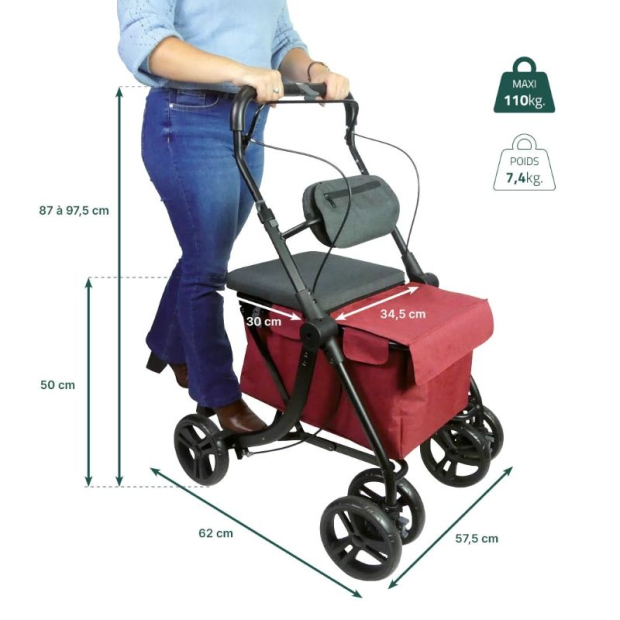 dimensions du caddie de course anti-bascule rest n roll
