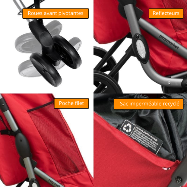 Chariot de course 4 roues Go Plus Rouge