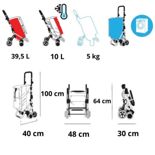 dimensions et capacité du sac chariot de course go up