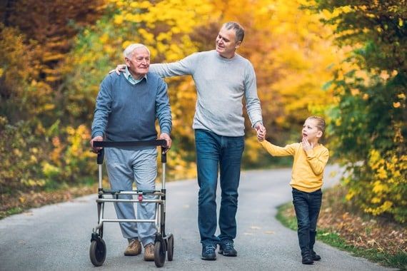 Un déambulateur 4 roues pour continuer à se déplacer en famille avec ses enfants et ses petits enfants